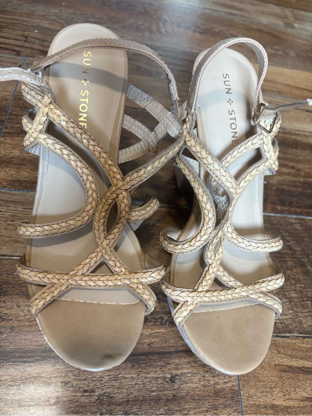 Sun + Stone Braided Strappy Platform Sandals in Tan size 8.5